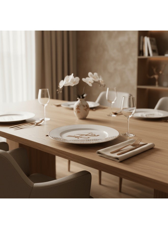 AKDC طبق عشاء سيراميك لوهبار بريميوم 10.5 بوصة - قاعدة بيضاء مع نمط زخرفي أحمر وأزرق - Image 2